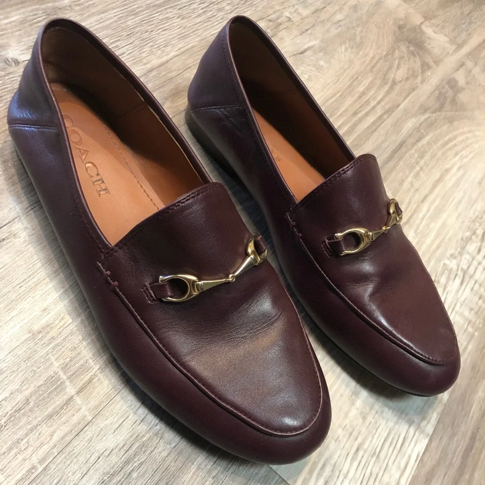 COACH Haley Horse Bit Leather Burgundy Loafer Flats Size 6.5